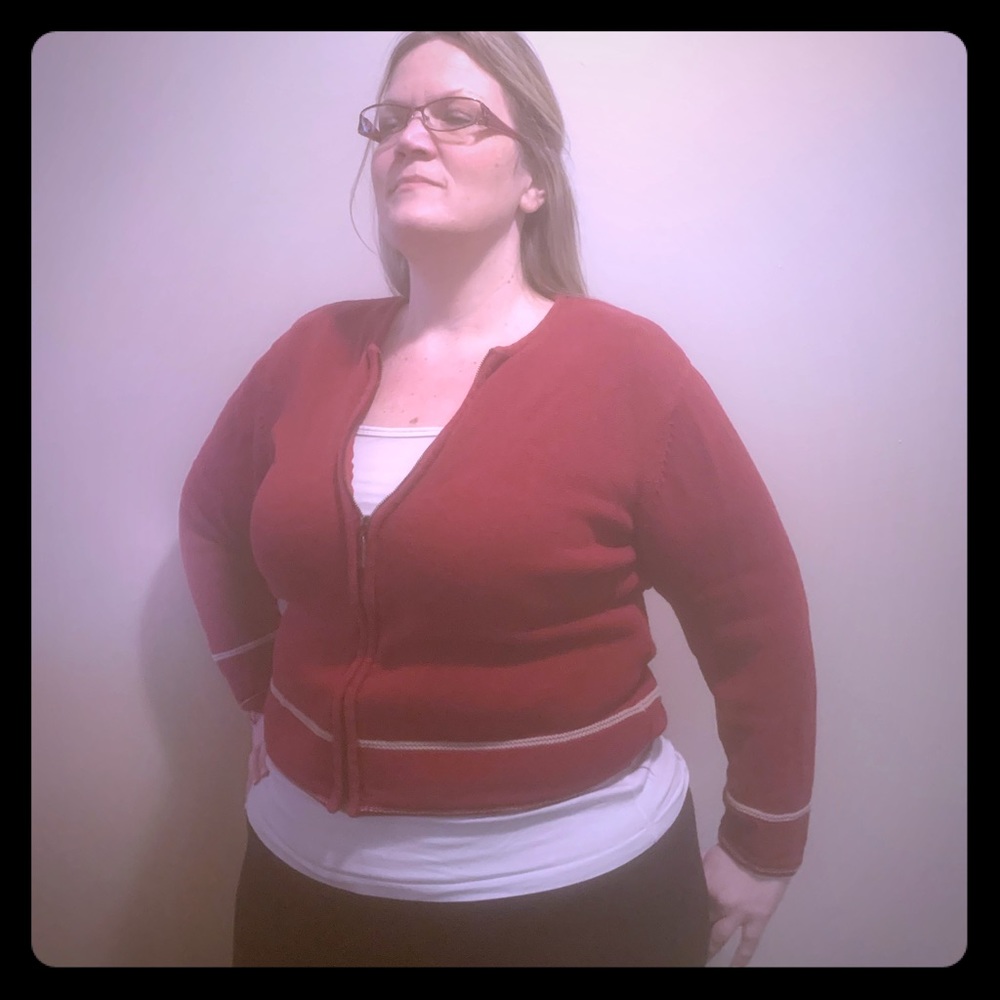 Red zip up sweater